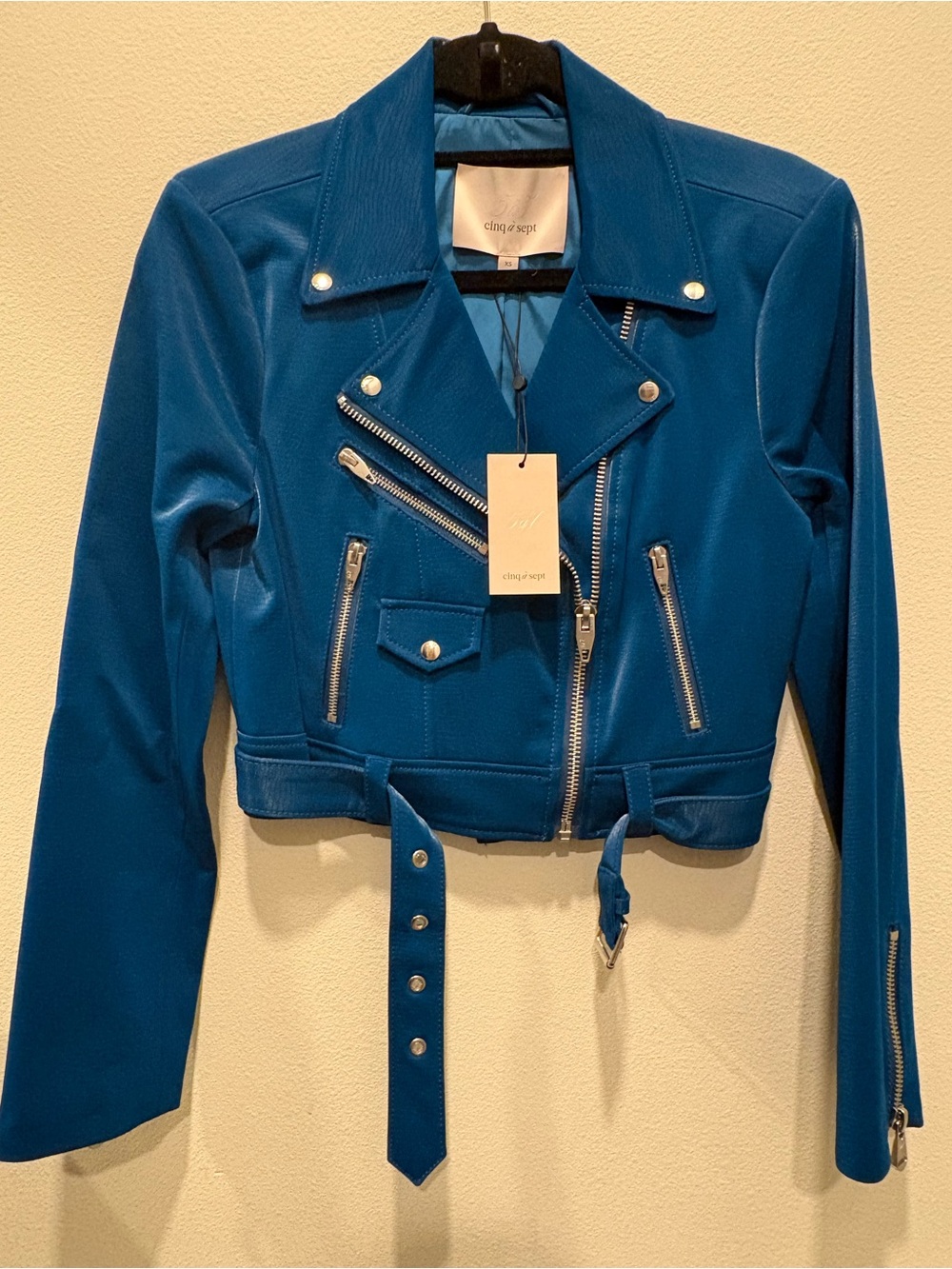 Cinq à Sept . Blue Embossed Moto Jacket . Sz.XS . NWT 🧿 - Picture 7 of 9